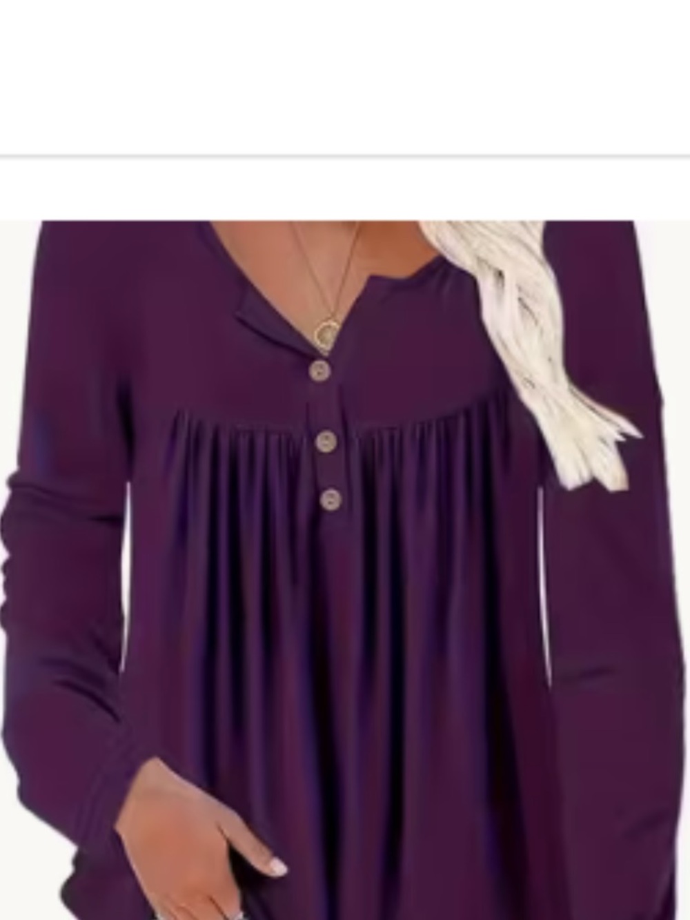 Purple Long-Sleeve Henley Peasant Top
